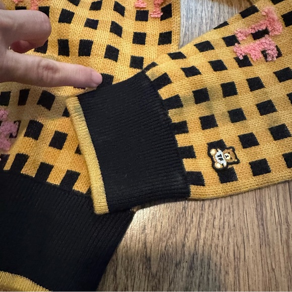Teddy Fresh yellow Black Checkered knit Sweater size large FLAWS unique collared - Picture 3 of 11